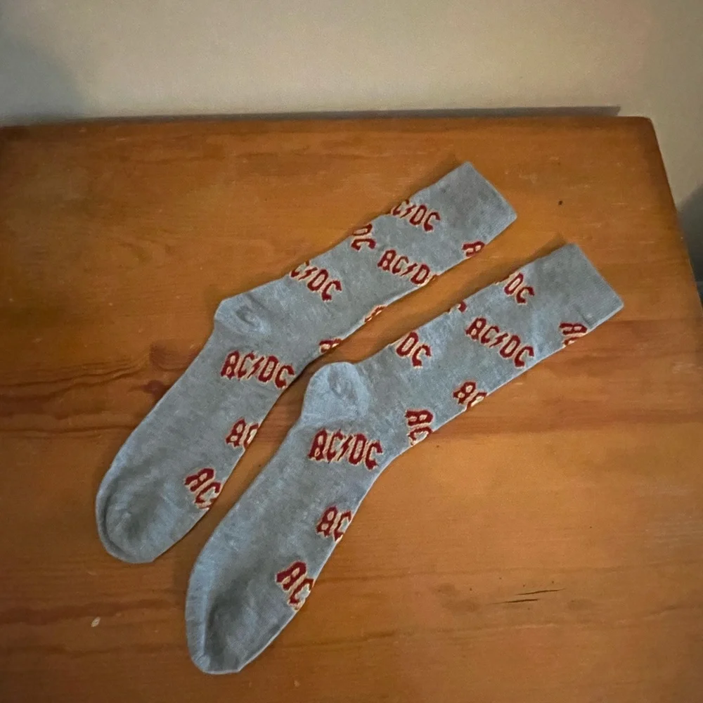 New No Tags AC/DC Rock & Roll Socks Gray With Red Fiery Letters Unisex
